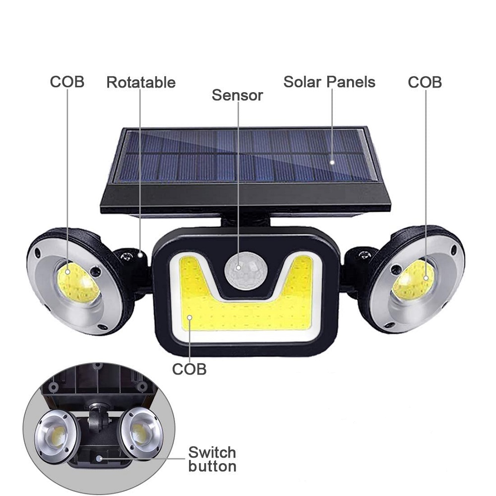Kültéri napelemes falilámpa – 32+22 COB LED, vízálló mozgásérzékelővel (JY-1729) (BBV) (4)
