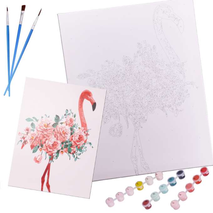Felnőtt kifestő számozott sablonnal, ecsetekkel és festékkel – absztrakt flamingó virágokkal (BBI-5549_1) (2)