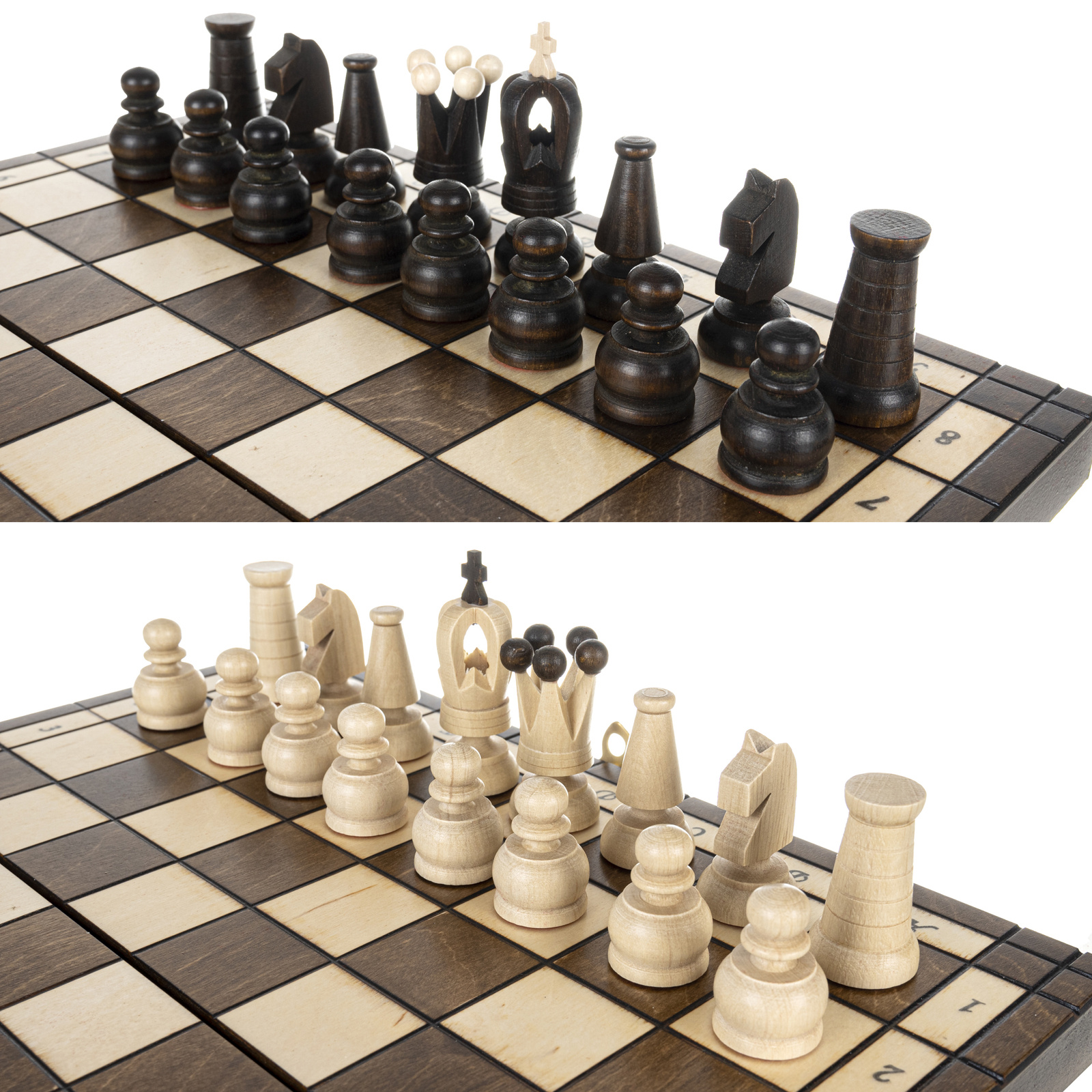 Klasszikus összecsukható fa dáma- és sakktábla bábukkal – 31 x 31 cm (BB-20232) (7)
