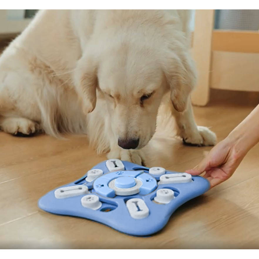 Fejlesztő, játékos kutya etetőtál – 25,5 x 25,5 x 2,5 cm, kék-fehér színben (BB-20386) (7)