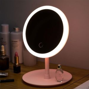 90°-ban forgatható, USB sminktükör LED világítással és 3 féle fényerősséggel - rózsaszín (BBV) - Image 4