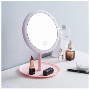 90°-ban forgatható, USB sminktükör LED világítással és 3 féle fényerősséggel - rózsaszín (BBV) - Image 1