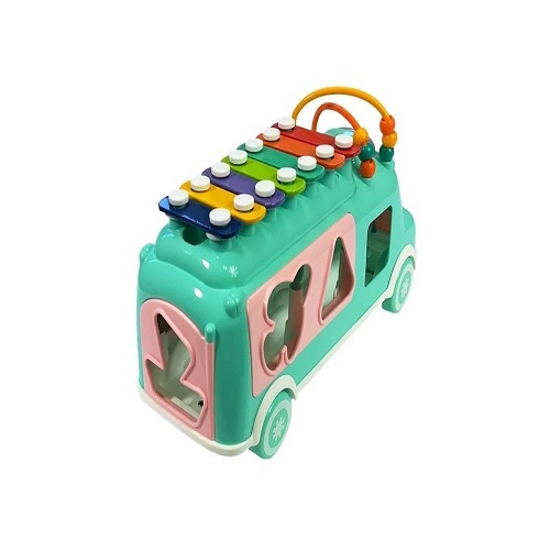 3 az 1-ben interaktív, zenélő kisbusz gyerekeknek – xilofonnal, színes gyöngyökkel, különféle formájú kockákkal (BBJ) (3)