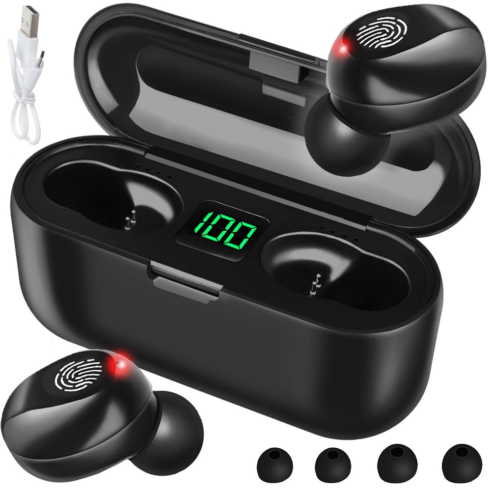 Vezeték nélküli Bluetooth fülhallgató LED kijelzővel, beépített powerbankkal-, és microUSB töltőkábellel – fekete (BB-16154) (5)