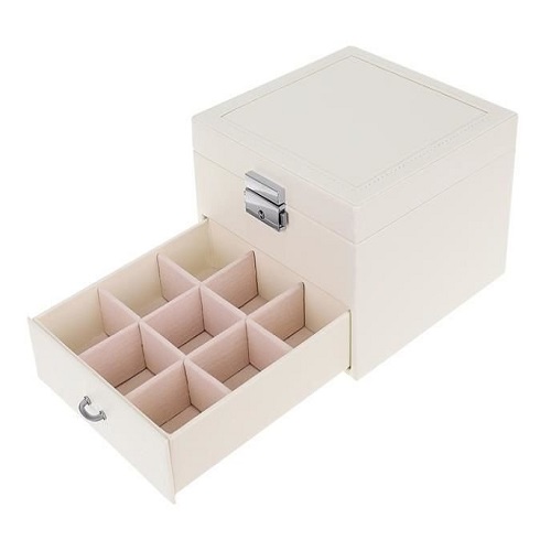 Elegáns, zárható ékszertartó doboz, ékszerrendező – 12 különböző rekesszel, fehér (BB-8897) (7)