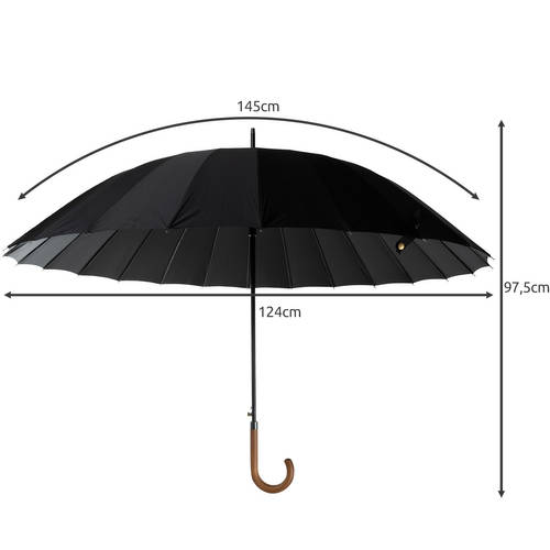Nagy méretű, összecsukható esernyő elegáns fa nyéllel és tároló huzattal – 145 cm, XXL méret, fekete (BB-19367) (1)