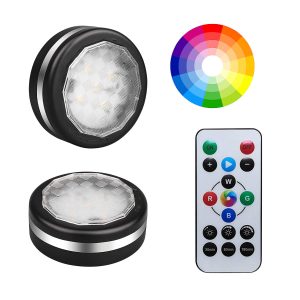 2 db-os mini RGB LED lámpa szett távirányítóval - kör alakú, színes hangulatvilágítás konyhába, hálószobába, nappaliba (BBV) - Image 1