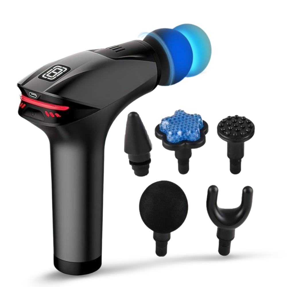 Intenzív kézi akkumulátoros izommasszírozó – 8 sebességfokozat és 5 darab masszázsfejjel a fájdalom enyhítésére 1