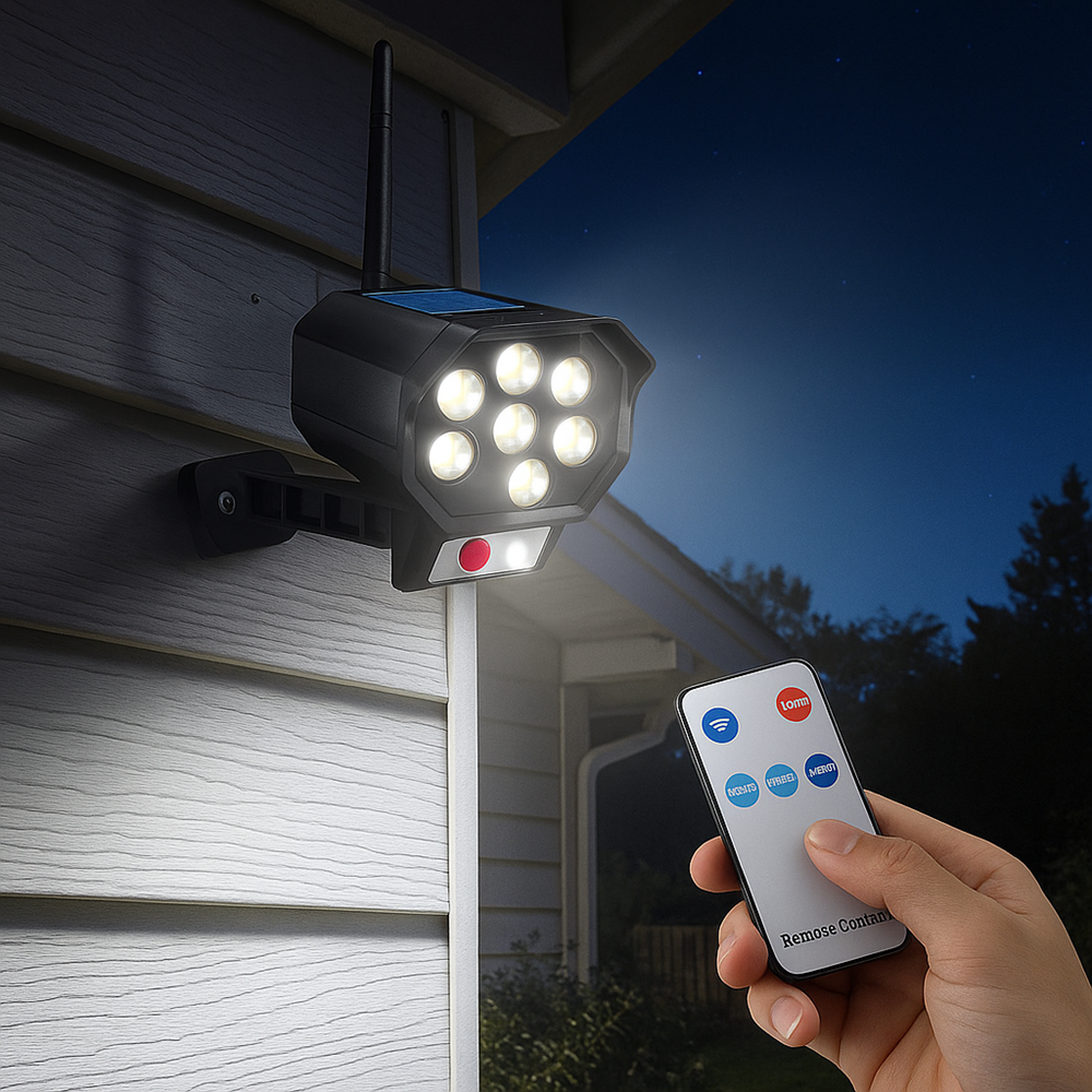 Mozgásérzékelős_napelemes_LED_lámpa_álkamerás_CCTV_hatással_kültéri_biztonsági_világítás_távirányítóval_BK_36