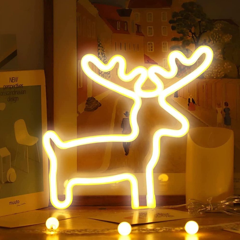 Karácsonyi LED neon dekoráció – hópehely vagy rénszarvas forma, 24×27 cm hangulatos fénydekor beltérre és ablakba (BLLV)1