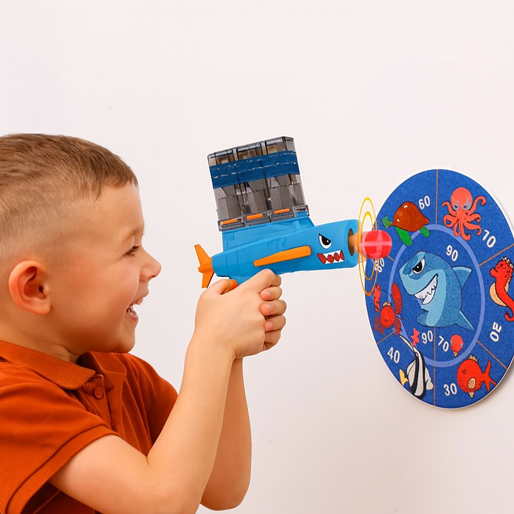 Shark attack – ragadós golyós célbalövő játék gyerekeknek darts táblával, beltéri szórakozáshoz (BBJ)811