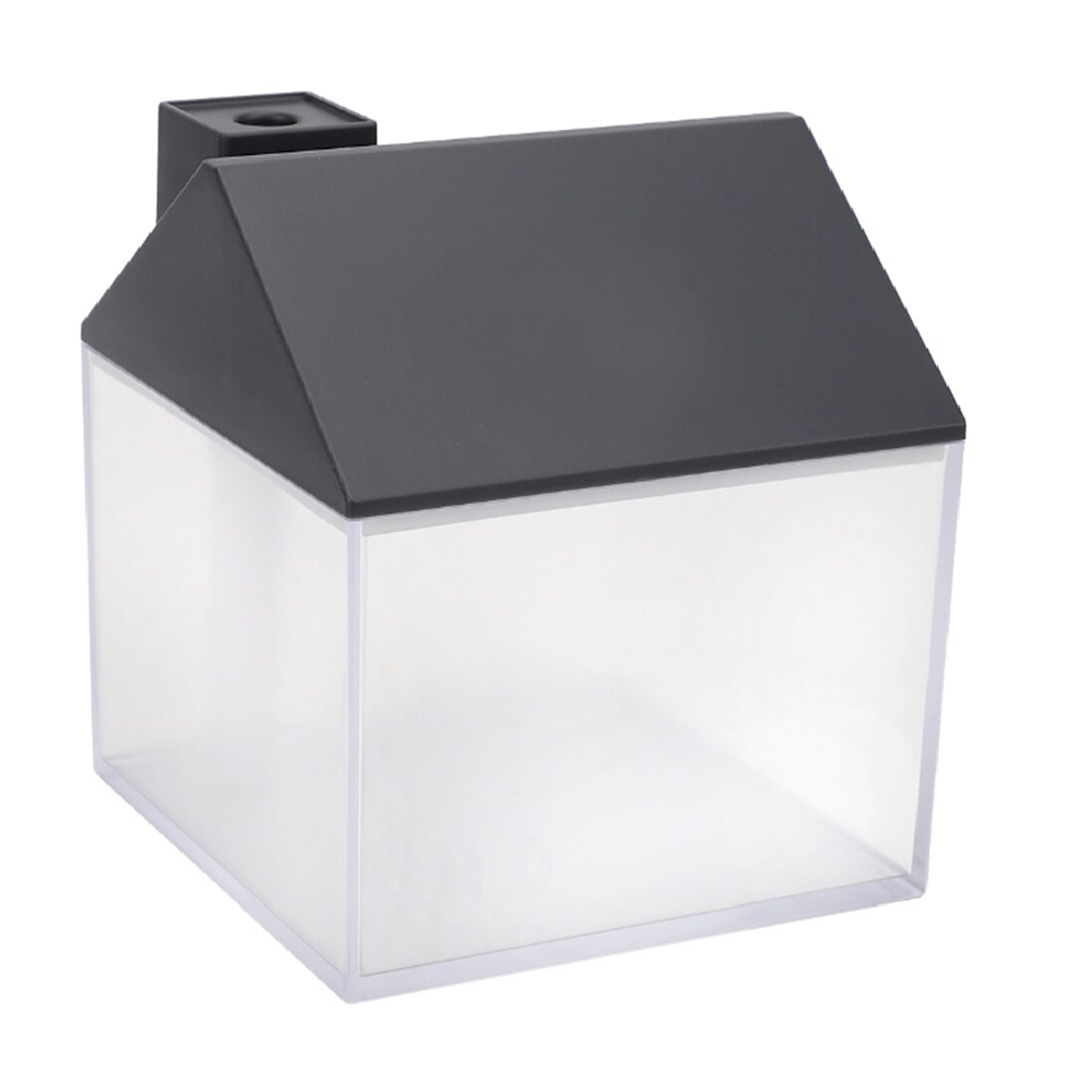 Házikó alakú ultrahangos párologtató diffúzor – LED világítással, halk működésű párásító otthonra és irodába 250 ml – fekete (BLLV)