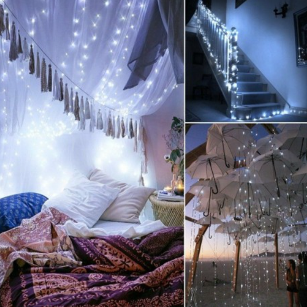 10 Méteres napelemes LED fényfüzér 100 hidegfehér leddel – kültéri dekorációs világítás kertbe, teraszra és erkélyre (BBV) 2