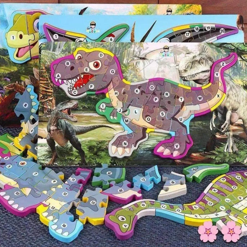 Fa t-rex dinoszaurusz puzzle, 10 db oktató játék kisgyerekeknek (BBMJ) 1