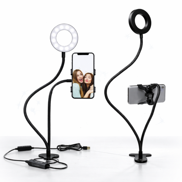 FlexiGlow Pro rugalmas kamera kar LED körlámpával – telefontartós selfie és livestream állvány TikTokhoz és videózáshoz 1