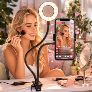 FlexiGlow Pro rugalmas kamera kar LED körlámpával – telefontartós selfie és livestream állvány TikTokhoz és videózáshoz (BBD) - Image 2