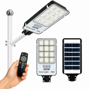 SL-88895 napelemes LED utcai lámpa 800W – IP66 kültéri mozgásérzékelős udvari világítás távirányítóval (BBD) - Image 1