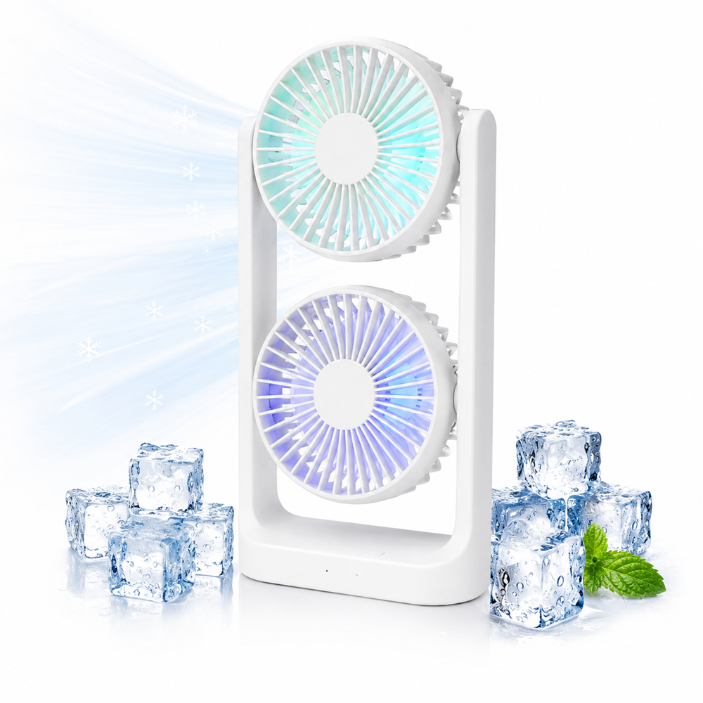 BreezeMax 360°-ban állítható duplafejes asztali ventilátor – USB, LED világítással 53202 (BBM)
