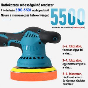 THOLux M-9121 akkus polírozó 20V – vezeték nélküli autó polírozó és waxoló gép (BBJH) - Image 5