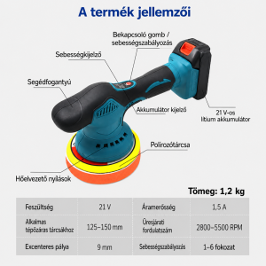 THOLux M-9121 akkus polírozó 20V – vezeték nélküli autó polírozó és waxoló gép (BBJH) - Image 7